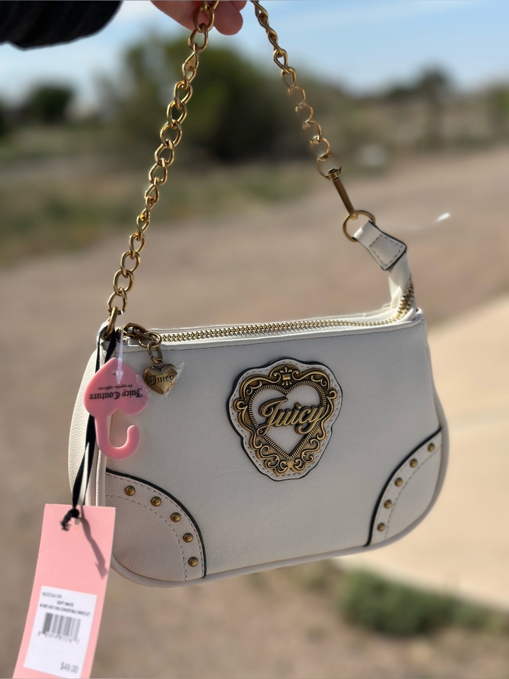 Juicy Couture White Mini Shoulder Bag with Gold Hardware